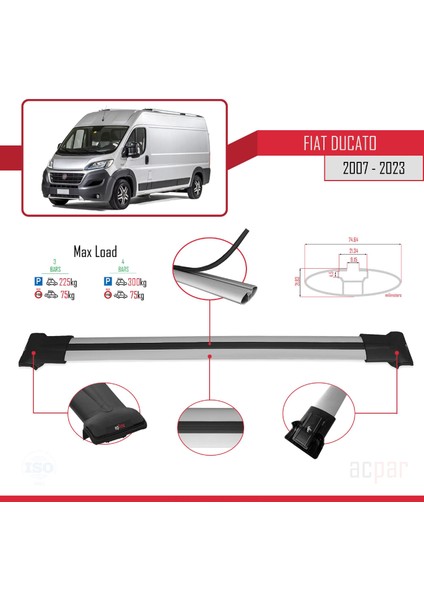 Fiat Ducato 2007 ve Sonrası ile Uyumlu Fly Model Ara Atkı Tavan Barı Gri 3 Adet Bar modelleri