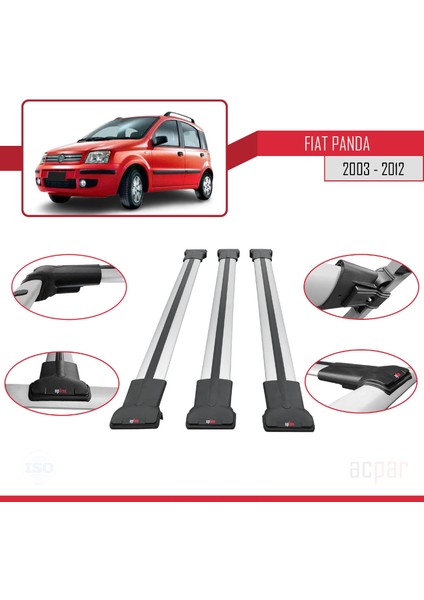 Fiat Panda 2003-2012 Arası ile Uyumlu Fly Model Ara Atkı Tavan Barı Gri 3 Adet Bar fırsatları