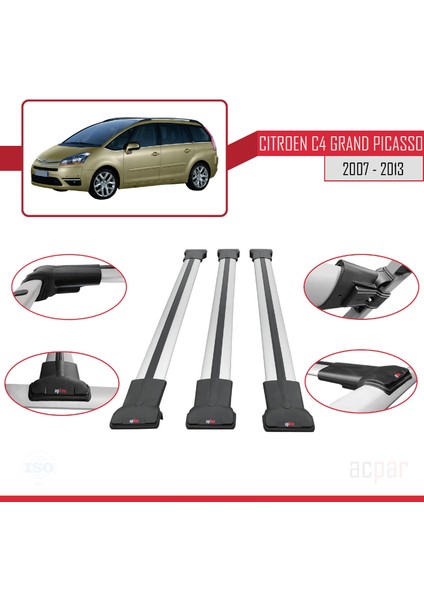 Citroen C4 Grand Picasso 2007-2013 Arası ile Uyumlu Fly Model Ara Atkı Tavan Barı Gri 3 Adet Bar fırsatları