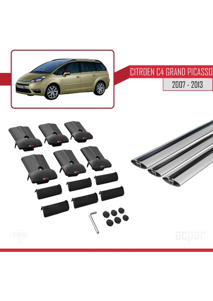Citroen C4 Grand Picasso 2007-2013 Arası ile Uyumlu Fly Model Ara Atkı Tavan Barı Gri 3 Adet Bar indirimleri