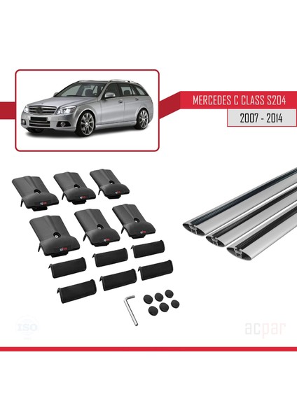 Mercedes C Class (S204) 2007-2014 Arası ile Uyumlu Fly Model Ara Atkı Tavan Barı Gri 3 Adet Bar indirimleri