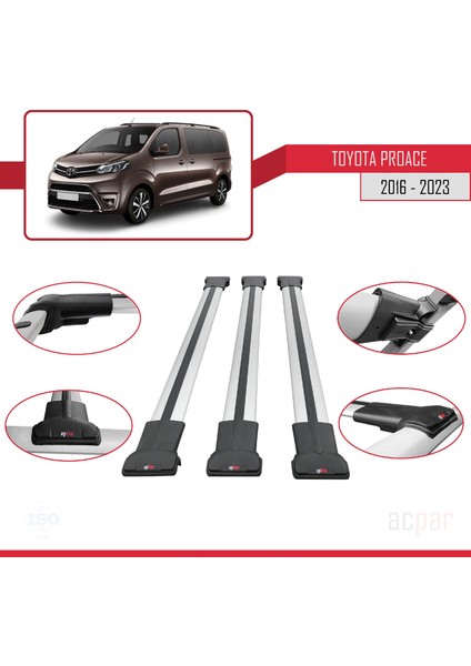 Toyota Proace 2016 ve Sonrası ile Uyumlu Fly Model Ara Atkı Tavan Barı Gri 3 Adet Bar fırsatları