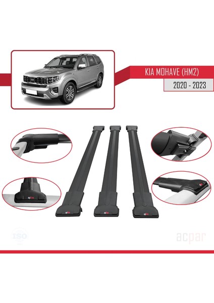 Kia Mohave (Hm2) 2020 ve Sonrası ile Uyumlu Fly Model Ara Atkı Tavan Barı Siyah 3 Adet Bar fırsatları