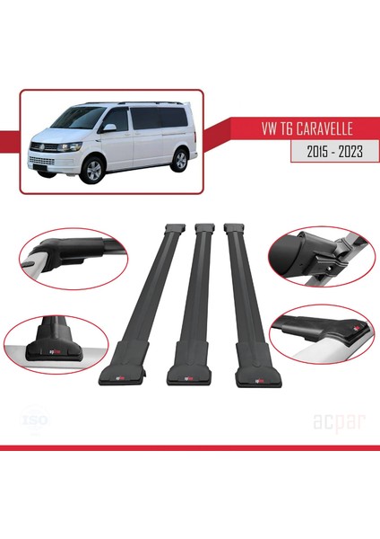 Volkswagen Caravelle (T6) 2015 ve Sonrası ile Uyumlu Fly Model Ara Atkı Tavan Barı Siyah 3 Adet Bar fırsatları