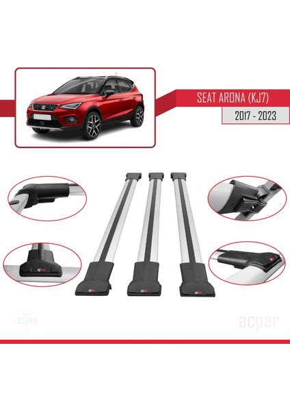 Seat Arona (Kj7) 2017 ve Sonrası ile Uyumlu Fly Model Ara Atkı Tavan Barı Gri 3 Adet Bar fırsatları