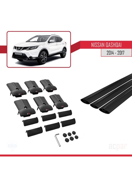 Nissan Qashqai 2014-2017 Arası ile Uyumlu Fly Model Ara Atkı Tavan Barı Siyah 3 Adet Bar indirimleri