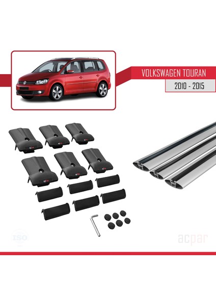 Volkswagen Touran 2010-2015 Arası ile Uyumlu Fly Model Ara Atkı Tavan Barı Gri 3 Adet Bar