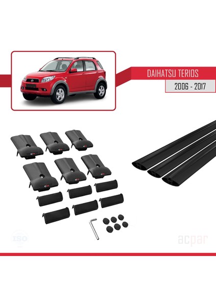 Daihatsu Terios 2006-2017 Arası ile Uyumlu Fly Model Ara Atkı Tavan Barı Siyah 3 Adet Bar