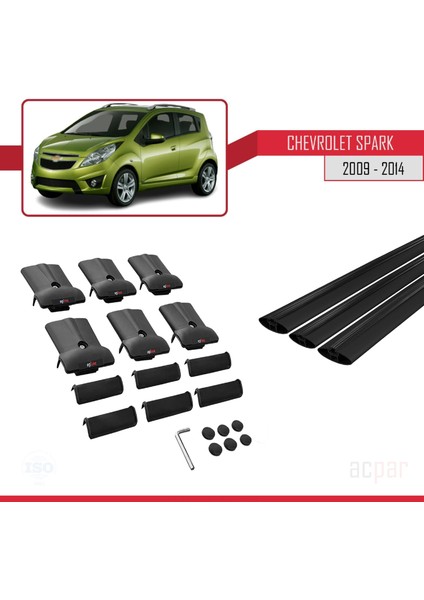 Chevrolet Spark 2009-2014 Arası ile Uyumlu Fly Model Ara Atkı Tavan Barı Siyah 3 Adet Bar