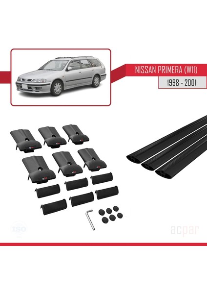 Nissan Primera (W11) 1998-2001 Arası ile Uyumlu Fly Model Ara Atkı Tavan Barı Siyah 3 Adet Bar