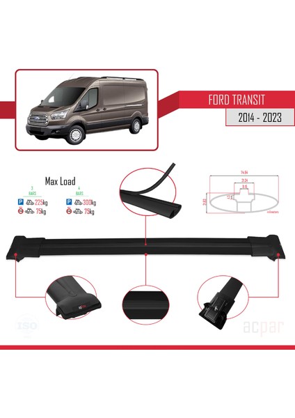 Ford Transit 2014 ve Sonrası ile Uyumlu Fly Model Ara Atkı Tavan Barı Siyah 3 Adet Bar modelleri
