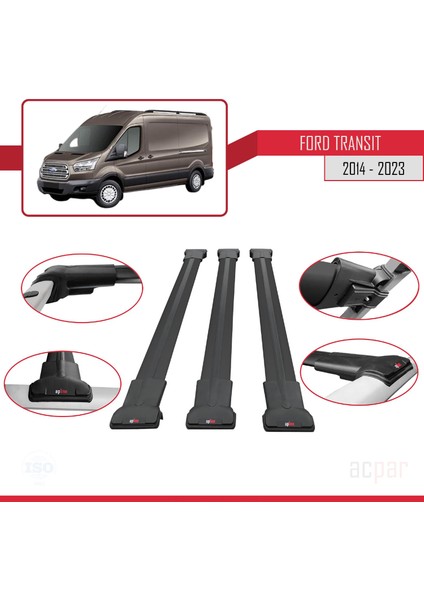 Ford Transit 2014 ve Sonrası ile Uyumlu Fly Model Ara Atkı Tavan Barı Siyah 3 Adet Bar fırsatları