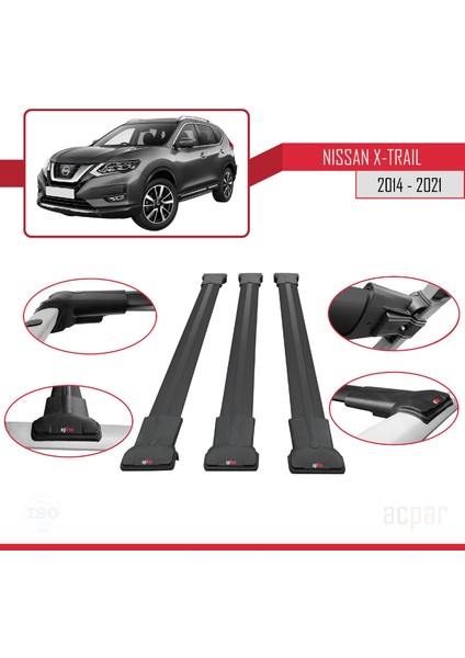 Nissan X-Trail 2014-2021 Arası ile Uyumlu Fly Model Ara Atkı Tavan Barı Siyah 3 Adet Bar fırsatları