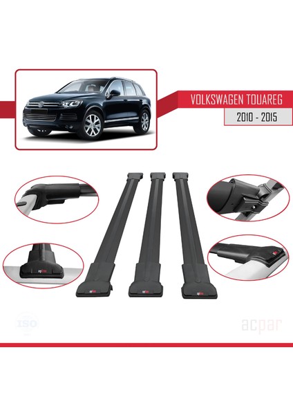 Volkswagen Touareg 2010-2015 Arası ile Uyumlu Fly Model Ara Atkı Tavan Barı Siyah 3 Adet Bar fırsatları