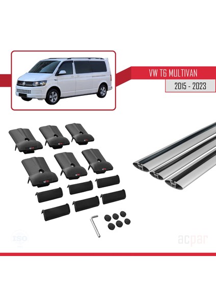Volkswagen Multivan (T6) 2015 ve Sonrası ile Uyumlu Fly Model Ara Atkı Tavan Barı Gri 3 Adet Bar indirimleri