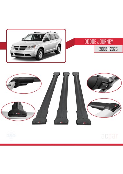 Dodge Journey 2008 ve Sonrası ile Uyumlu Fly Model Ara Atkı Tavan Barı Siyah 3 Adet Bar fırsatları