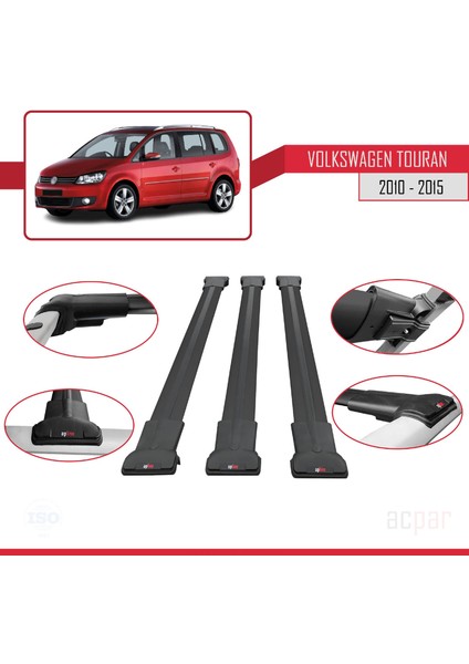 Volkswagen Touran 2010-2015 Arası ile Uyumlu Fly Model Ara Atkı Tavan Barı Siyah 3 Adet Bar fırsatları