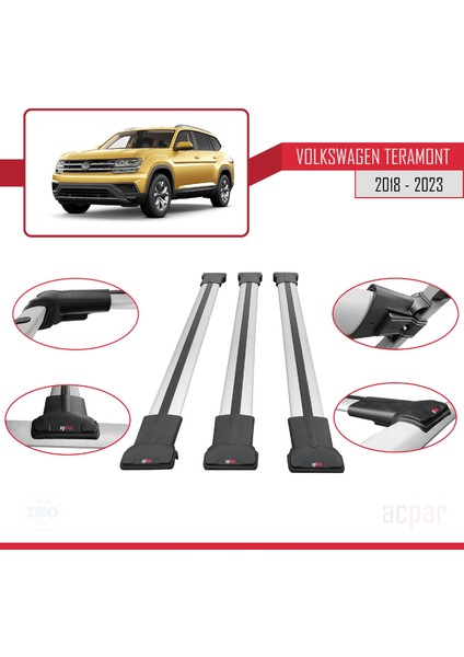 Volkswagen Teramont 2018 ve Sonrası ile Uyumlu Fly Model Ara Atkı Tavan Barı Gri 3 Adet Bar fırsatları