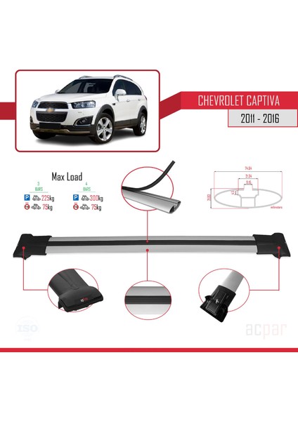 Chevrolet Captiva 2011-2016 Arası ile Uyumlu Fly Model Ara Atkı Tavan Barı Gri 3 Adet Bar modelleri