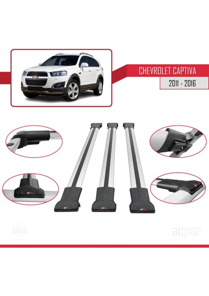 Chevrolet Captiva 2011-2016 Arası ile Uyumlu Fly Model Ara Atkı Tavan Barı Gri 3 Adet Bar fırsatları