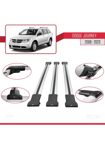 Dodge Journey 2008 ve Sonrası ile Uyumlu Fly Model Ara Atkı Tavan Barı Gri 3 Adet Bar fırsatları
