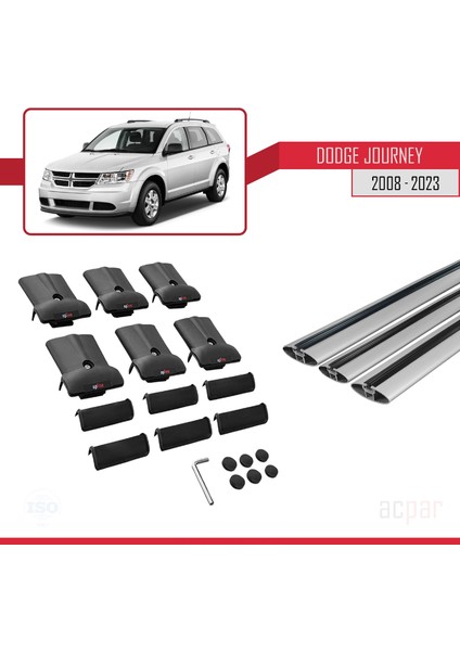 Dodge Journey 2008 ve Sonrası ile Uyumlu Fly Model Ara Atkı Tavan Barı Gri 3 Adet Bar indirimleri
