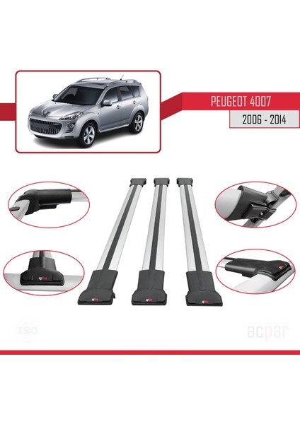 Peugeot 4007 2006-2014 Arası ile Uyumlu Fly Model Ara Atkı Tavan Barı Gri 3 Adet Bar fırsatları