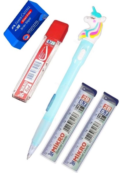 Işıklı Unicorn Uçlu Kalem Seti Mavi 0.7 mm 1 Paket Unicorn Başlıklı Versatil Kalem Süslü Silikonlu Hediyelik Kalem