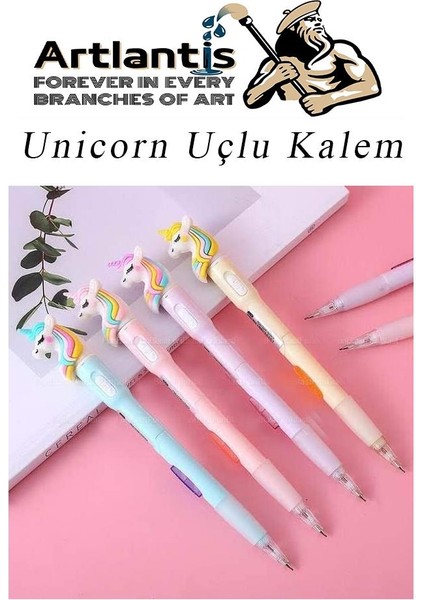 Işıklı Unicorn Uçlu Kalem Seti Mavi 0.7 mm 1 Paket Unicorn Başlıklı Versatil Kalem Süslü Silikonlu Hediyelik Kalem
