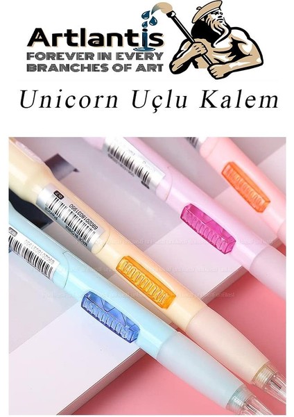 Işıklı Unicorn Uçlu Kalem Seti Mavi 0.7 mm 1 Paket Unicorn Başlıklı Versatil Kalem Süslü Silikonlu Hediyelik Kalem