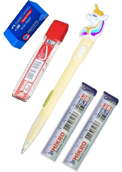 Işıklı Unicorn Uçlu Kalem Seti Sarı 0.7 mm 1 Paket Unicorn Başlıklı Versatil Kalem Süslü Silikonlu Hediyelik Kalem