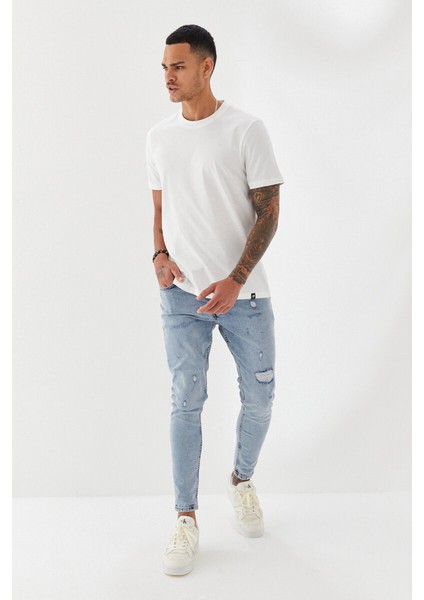 Etek Ucu Ebabil Silüet Baskı Düz Desen Bisiklet Yaka Regular Fit Tişört Ekru