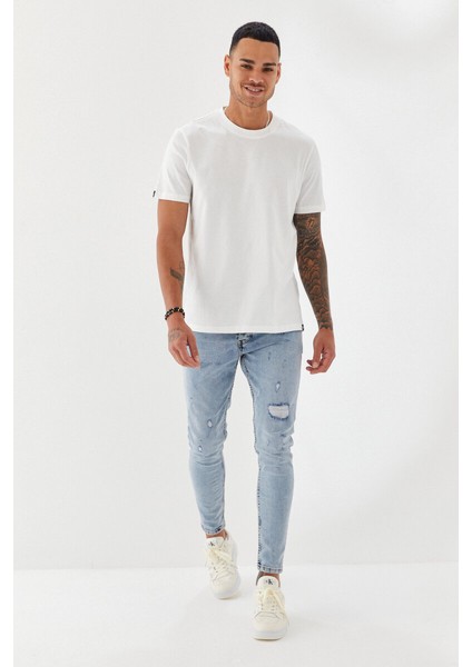 Etek Ucu Ebabil Silüet Baskı Düz Desen Bisiklet Yaka Regular Fit Tişört Ekru fiyatları