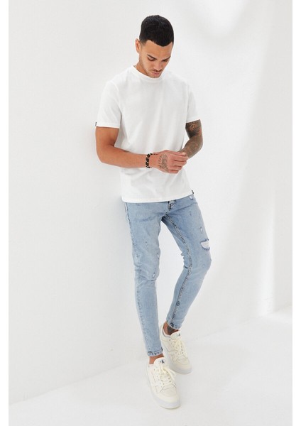 Etek Ucu Ebabil Silüet Baskı Düz Desen Bisiklet Yaka Regular Fit Tişört Ekru modelleri