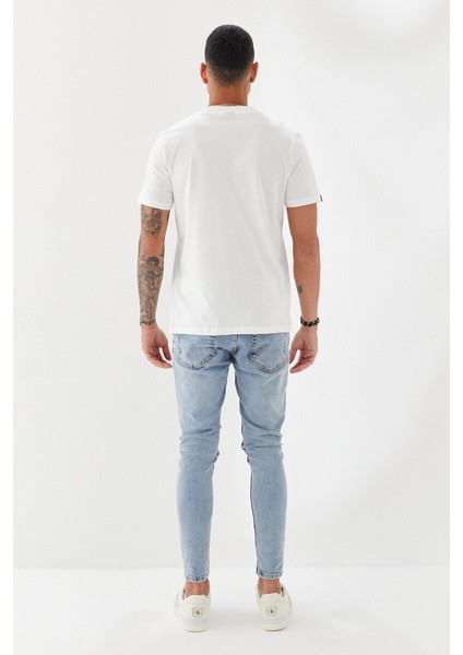 Etek Ucu Ebabil Silüet Baskı Düz Desen Bisiklet Yaka Regular Fit Tişört Ekru fırsatları