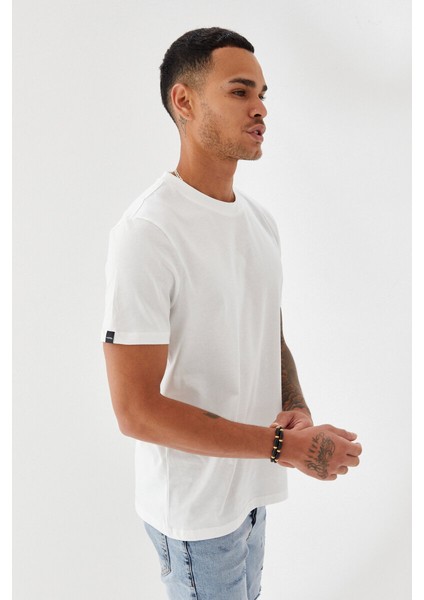 Etek Ucu Ebabil Silüet Baskı Düz Desen Bisiklet Yaka Regular Fit Tişört Ekru indirimleri