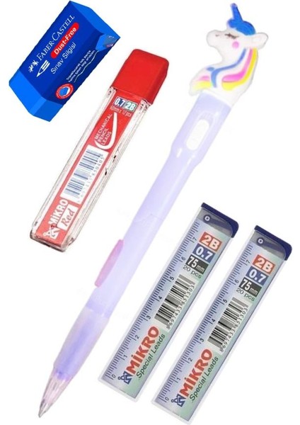Işıklı Unicorn Uçlu Kalem Seti Mor 0.7 mm 1 Paket Unicorn Başlıklı Versatil Kalem Süslü Silikonlu Hediyelik Kalem