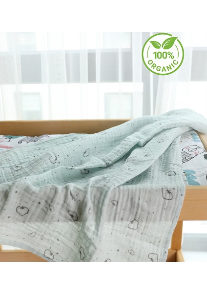 Organik Çok Amaçlı 80 x 80 cm Müslin Çocuk ve Bebek Örtüsü Mint Yeşili Pamuk Nokta Desenli Battaniye