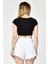 Likralı Kaşkorse Yuvarlak Yaka Kadın Crop Top - Siyah Siyah - L 4