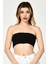 Likralı Kaşkorse Straplez Kadın Crop Top - Siyah Siyah - L 5