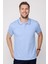Erkek Polo Yaka Slim Fit Yaka ve Kol Şeritli Pike Mavi Tişört 3