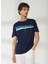 Bisiklet Yaka Baskılı Lacivert Erkek T-Shirt HARDAP 3
