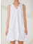 V Yaka Düz Beyaz Diz Üstü Kadın Elbise 3RYA25 4