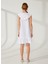 V Yaka Düz Beyaz Diz Üstü Kadın Elbise 3RYA25 5