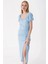 Kadın Buz Mavi Yırtmaçlı Yazlık Örme Elbise HZL23S-BD123961 4
