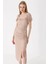 Kadın Bej Yırtmaçlı Yazlık Örme Elbise HZL23S-BD123961 1