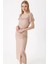 Kadın Bej Yırtmaçlı Yazlık Örme Elbise HZL23S-BD123961 3