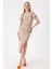 Kadın Bej Yırtmaçlı Yazlık Örme Elbise HZL23S-BD123961 4