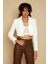 Kadın Tek Düğme Kapamalı Crop Blazer Ceket 2