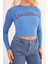 23254241 Kaşkorse Los Angeles Baskılı Crop Bluz Mavı 1